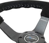 NRG Reinforced Steering Wheel (350mm / 3in. Deep) Blk Suede/Silver BBall Stitch w/5mm Mt. Blk Spokes thumbnail 4