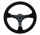 NRG Reinforced Steering Wheel (350mm / 3in. Deep) Blk Suede/Silver BBall Stitch w/5mm Mt. Blk Spokes thumbnail 5