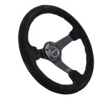 NRG Reinforced Steering Wheel (350mm / 3in. Deep) Blk Suede/Silver BBall Stitch w/5mm Mt. Blk Spokes thumbnail 6