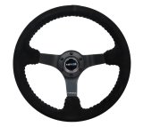 NRG Reinforced Steering Wheel (350mm / 3in. Deep) Blk Suede/Silver BBall Stitch w/5mm Mt. Blk Spokes thumbnail 7