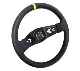 NRG Reinforced Steering Wheel (350mm / 3in Deep) Blk Leather w/NRG Arrow-Cut 2-Spoke & Sgl Yellow CM thumbnail 3