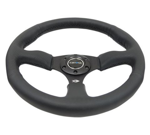 NRG Reinforced Steering Wheel (350mm / 2.5in. Deep) Blk Leather Comfort Grip w/5mm Matte Blk Spokes thumbnail 2