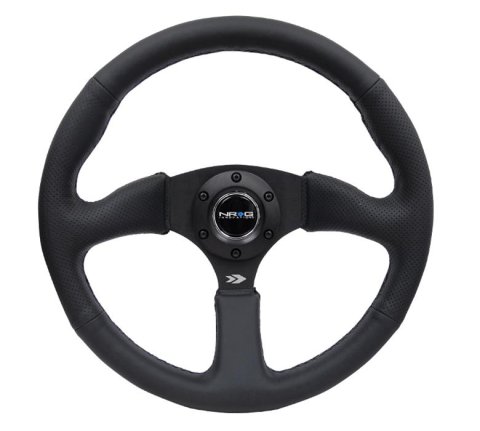 NRG Reinforced Steering Wheel (350mm / 2.5in. Deep) Blk Leather Comfort Grip w/5mm Matte Blk Spokes thumbnail 3