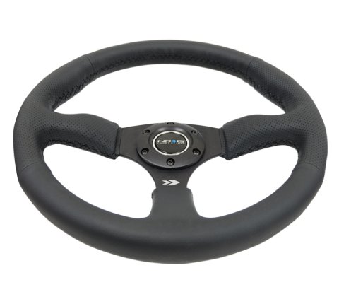 NRG Reinforced Steering Wheel (350mm / 2.5in. Deep) Blk Leather Comfort Grip w/5mm Matte Blk Spokes thumbnail 5