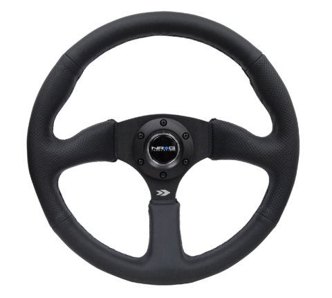 NRG Reinforced Steering Wheel (350mm / 2.5in. Deep) Blk Leather Comfort Grip w/5mm Matte Blk Spokes thumbnail 6