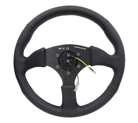 NRG Reinforced Steering Wheel (350mm / 2.5in. Deep) Blk Leather Comfort Grip w/5mm Matte Blk Spokes thumbnail 7