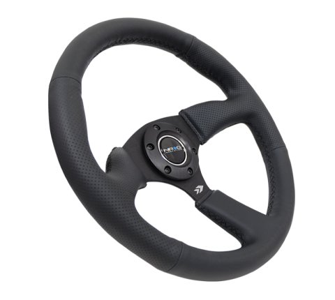 NRG Reinforced Steering Wheel (350mm / 2.5in. Deep) Blk Leather Comfort Grip w/5mm Matte Blk Spokes thumbnail 8