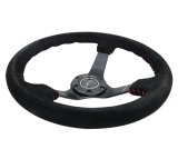 NRG Reinforced Steering Wheel (350mm / 3in. Deep) Blk Suede/Red BBall Stitch w/5mm Matte Blk Spokes thumbnail 2