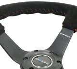 NRG Reinforced Steering Wheel (350mm / 3in. Deep) Blk Suede/Red BBall Stitch w/5mm Matte Blk Spokes thumbnail 3