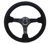 NRG Reinforced Steering Wheel (350mm / 3in. Deep) Blk Suede/Red BBall Stitch w/5mm Matte Blk Spokes thumbnail 4