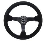 NRG Reinforced Steering Wheel (350mm / 3in. Deep) Blk Suede/Red BBall Stitch w/5mm Matte Blk Spokes thumbnail 7