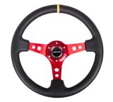 NRG Reinforced Steering Wheel (350mm / 3in. Deep) Blk Leather w/Red Spokes & Sgl Yellow Center Mark thumbnail 3