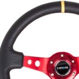 NRG Reinforced Steering Wheel (350mm / 3in. Deep) Blk Leather w/Red Spokes & Sgl Yellow Center Mark thumbnail 7