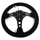 NRG Reinforced Steering Wheel (350mm / 3in. Deep) Blk Suede/Blk Stitch w/Black Circle Cutout Spokes thumbnail 1