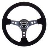NRG Reinforced Steering Wheel (350mm / 3in. Deep) Blk Suede/Blk Stitch w/Black Circle Cutout Spokes thumbnail 4