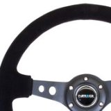 NRG Reinforced Steering Wheel (350mm / 3in. Deep) Blk Suede/Blk Stitch w/Black Circle Cutout Spokes thumbnail 5