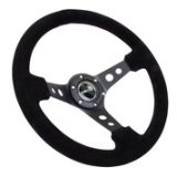NRG Reinforced Steering Wheel (350mm / 3in. Deep) Blk Suede/Blk Stitch w/Black Circle Cutout Spokes thumbnail 6