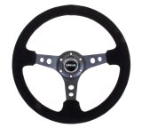 NRG Reinforced Steering Wheel (350mm / 3in. Deep) Blk Suede/Blk Stitch w/Black Circle Cutout Spokes thumbnail 7