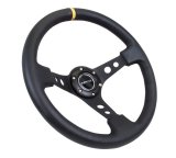 NRG Reinforced Steering Wheel (350mm / 3in. Deep) Blk Suede w/Circle Cut Spokes & Single Yellow CM thumbnail 3