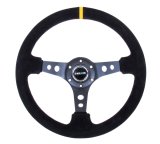 NRG Reinforced Steering Wheel (350mm / 3in. Deep) Blk Suede w/Circle Cut Spokes & Single Yellow CM thumbnail 5