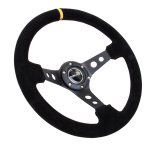 NRG Reinforced Steering Wheel (350mm / 3in. Deep) Blk Suede w/Circle Cut Spokes & Single Yellow CM thumbnail 6