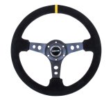 NRG Reinforced Steering Wheel (350mm / 3in. Deep) Blk Suede w/Circle Cut Spokes & Single Yellow CM thumbnail 7