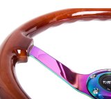 NRG Reinforced Steering Wheel (350mm / 3in. Deep) Classic Dark Wood w/4mm Neochrome Solid 3-Spoke thumbnail 6
