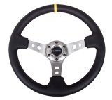 NRG Reinforced Steering Wheel (350mm / 3in. Deep) Blk Leather w/Gunmetal Cutout Spoke & Yellow CM thumbnail 3