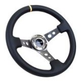 NRG Reinforced Steering Wheel (350mm / 3in. Deep) Blk Leather w/Gunmetal Cutout Spoke & Yellow CM thumbnail 4