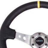 NRG Reinforced Steering Wheel (350mm / 3in. Deep) Blk Leather w/Gunmetal Cutout Spoke & Yellow CM thumbnail 5