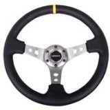 NRG Reinforced Steering Wheel (350mm / 3in. Deep) Blk Leather w/Gunmetal Cutout Spoke & Yellow CM thumbnail 6