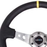 NRG Reinforced Steering Wheel (350mm / 3in. Deep) Blk Leather w/Gunmetal Cutout Spoke & Yellow CM thumbnail 7
