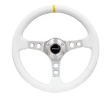 NRG Reinforced Steering Wheel (350mm / 3in. Deep) White Leather w/Silver Spoke & Single Yellow Mark thumbnail 3