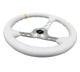 NRG Reinforced Steering Wheel (350mm / 3in. Deep) White Leather w/Silver Spoke & Single Yellow Mark thumbnail 5