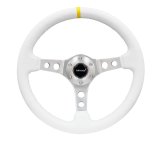 NRG Reinforced Steering Wheel (350mm / 3in. Deep) White Leather w/Silver Spoke & Single Yellow Mark thumbnail 7