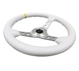 NRG Reinforced Steering Wheel (350mm / 3in. Deep) White Leather w/Silver Spoke & Single Yellow Mark thumbnail 8