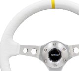 NRG Reinforced Steering Wheel (350mm / 3in. Deep) White Leather w/Silver Spoke & Single Yellow Mark thumbnail 9