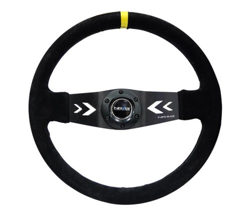 NRG Reinforced Steering Wheel (350mm / 3in. Deep) Blk Suede w/NRG Arrow Cut 2-Spoke & Yellow Mark thumbnail 2