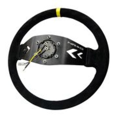 NRG Reinforced Steering Wheel (350mm / 3in. Deep) Blk Suede w/NRG Arrow Cut 2-Spoke & Yellow Mark thumbnail 6