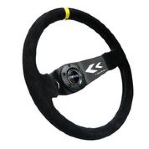 NRG Reinforced Steering Wheel (350mm / 3in. Deep) Blk Suede w/NRG Arrow Cut 2-Spoke & Yellow Mark thumbnail 7