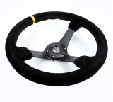NRG Reinforced Steering Wheel (350mm / 3in. Deep) Blk Suede/X-Stitch w/5mm Blk Spoke & Yellow CM thumbnail 1