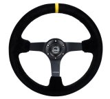 NRG Reinforced Steering Wheel (350mm / 3in. Deep) Blk Suede/X-Stitch w/5mm Blk Spoke & Yellow CM thumbnail 2