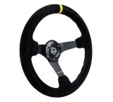 NRG Reinforced Steering Wheel (350mm / 3in. Deep) Blk Suede/X-Stitch w/5mm Blk Spoke & Yellow CM thumbnail 3