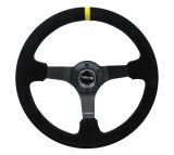 NRG Reinforced Steering Wheel (350mm / 3in. Deep) Blk Suede/X-Stitch w/5mm Blk Spoke & Yellow CM thumbnail 4