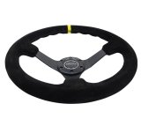 NRG Reinforced Steering Wheel (350mm / 3in. Deep) Blk Suede/X-Stitch w/5mm Blk Spoke & Yellow CM thumbnail 6