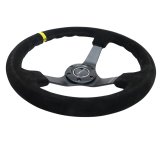 NRG Reinforced Steering Wheel (350mm / 3in. Deep) Blk Suede/X-Stitch w/5mm Blk Spoke & Yellow CM thumbnail 8