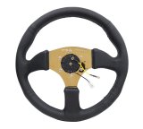NRG Reinforced Steering Wheel (350mm / 2.5in. Deep) Leather Race Comfort Grip w/4mm Gold Spokes thumbnail 2