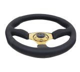 NRG Reinforced Steering Wheel (350mm / 2.5in. Deep) Leather Race Comfort Grip w/4mm Gold Spokes thumbnail 4