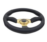 NRG Reinforced Steering Wheel (350mm / 2.5in. Deep) Leather Race Comfort Grip w/4mm Gold Spokes thumbnail 5