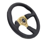 NRG Reinforced Steering Wheel (350mm / 2.5in. Deep) Leather Race Comfort Grip w/4mm Gold Spokes thumbnail 6